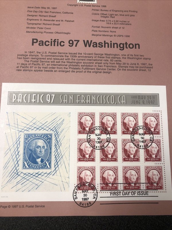 3139 & 3140 Pacific 97 Franklin & Washington Souvenir Sheets First Day Of Issue