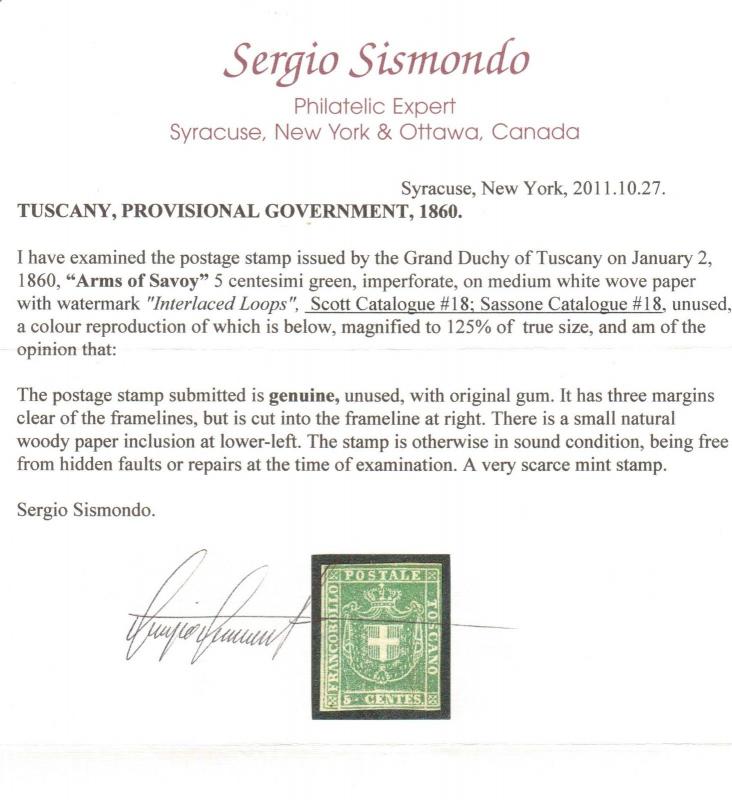 Tuscany #18 Mint **With Certificate**