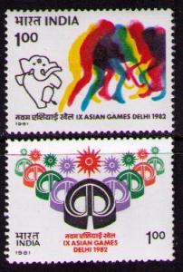 INDIA Sc# 928 - 929 MNH FVF Set2 Asian Games Hockey Elephant