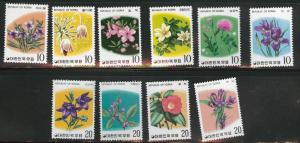 Korea Scott 944-953 MNH** 1975  Flower stamp set