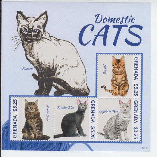 2013 Grenada Domestic Cats MS4 (Scott 3918) MNH