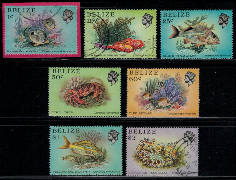 Belize #699,705,7-9,11-2*/u  CV $7.85  Coral reef marine animals