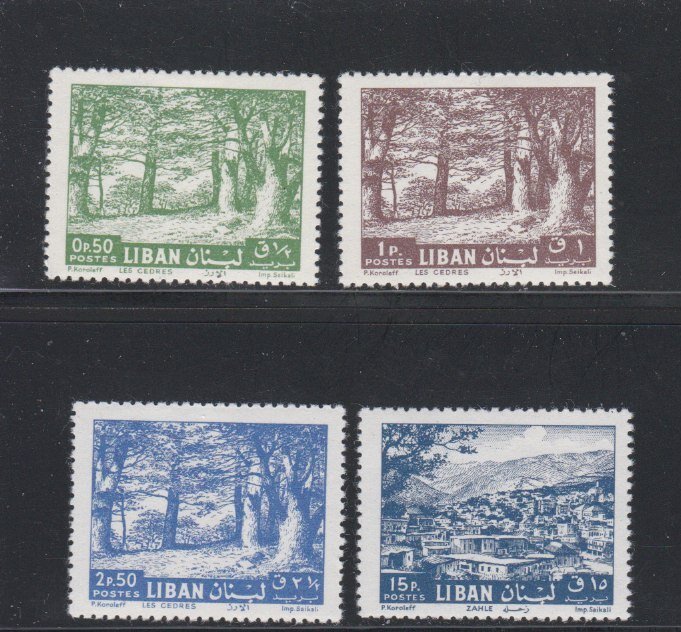 Lebanon # 381-384, Cedars, Light Thins, Mint Hinged, 1/3 Cat