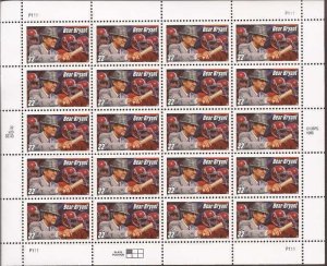 US Stamp 1997 Football Coach Bear Bryant 20 Stamp Sheet #3148