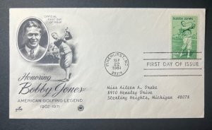 BOBBY JONES SEP 22 1981 PINEHURST NC ARTCRAFT FIRST DAY COVER (FDC)