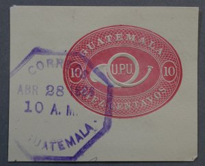 Guatemala 10 Centavos Cut Square Envelope Dated ABR 28 1886 10 A.M. Bright Paper