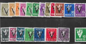 Norway #220-238,(U) 239 (M) Post Horn & Crown black V overprint CV $332.00