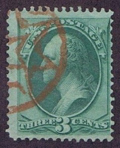 US 147 USED 3 CENT WASHINGTON ORANGE STAR IN CIRCLE FANCY CANCEL, 1870