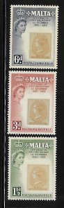 Malta 1960 Centenary of first postage stamp Sc 281-283 MNH A1244