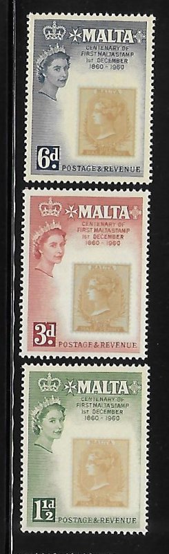 Malta 1960 Centenary of first postage stamp Sc 281-283 MNH A1244