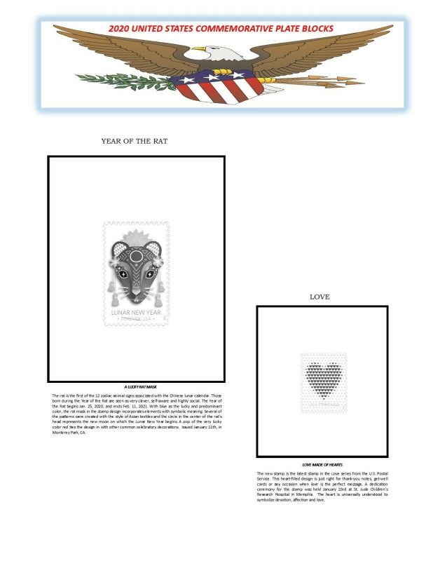 Mac's 2020 U.S. Plate Block Commem Stamp Supplement SIMPLIFIED 