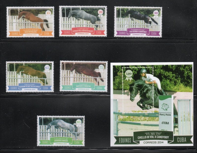 Cuba Sc# 5532-5538  HORSES show jumping  CPL SET of 6 + Souvenir Sheet 2014 MNH