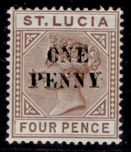 ST. LUCIA QV SG55, 1d on 4d brown, LH MINT.