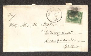 USA158 STAMP ALEXANDER H. STEPHENS AUGUSTA - CRAWFORDVILLE GEORGIA COVER 1876 RD