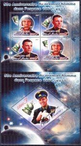 Ivory Coast 2011 Space First Men in Space Yuri Gagarin Sheet + S/S MNH