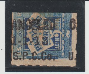 US Scott #RF3 U.S.P.C. CO. Playing Card Stamp Type Dated 1-1-1913 Rouletted thin