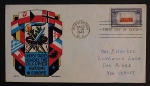 1943 Washington DC USA First Day Cover Staehle FDC Occupied Nations Europe to NJ