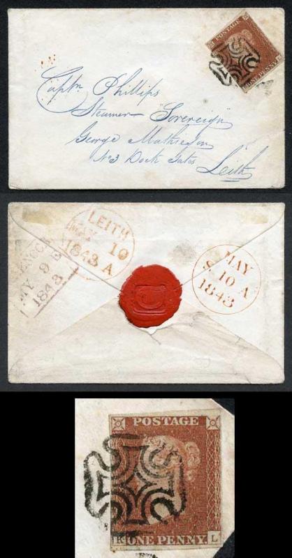 1841 Penny Red (KL) Superb Greenock Distinctive Maltese Cross on Cover