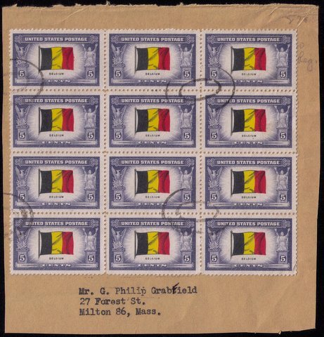 US SCOTT #914 USEDFLAG OF BELGIUM BLOCK OF TWELVE F-VF