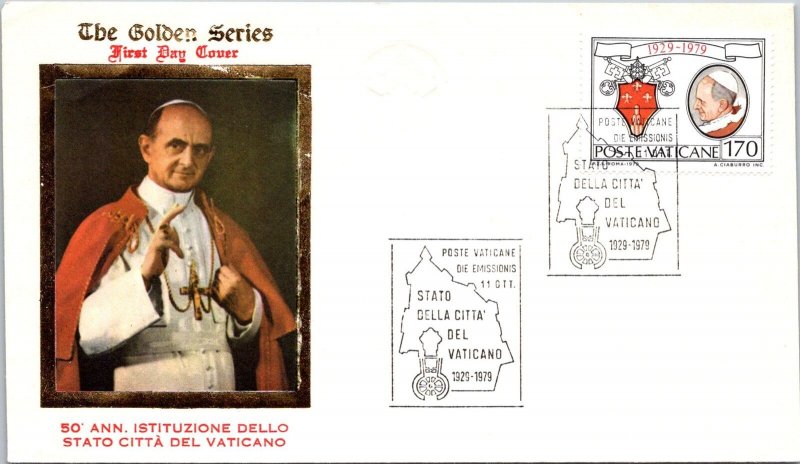 Vatican FDC 1979 - 50 Yrs Vatican Cty Established - Golden Series Cachet - F3081