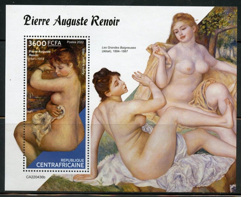 CENTRAL AFRICA 2022 PIERRE AUGUST RENOIR NUDE PAINTINGS S/SHT MINT  NEVER HINGED