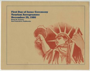 UC53 STATUE OF LIBERTY TOURISM AIRMAIL AEROGRAMME CEREMONY PROGRAM FDC