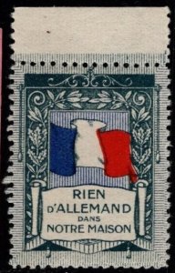 Vintage WW I France Propaganda Poster Stamp Rien D'allemand Dans Notre M...