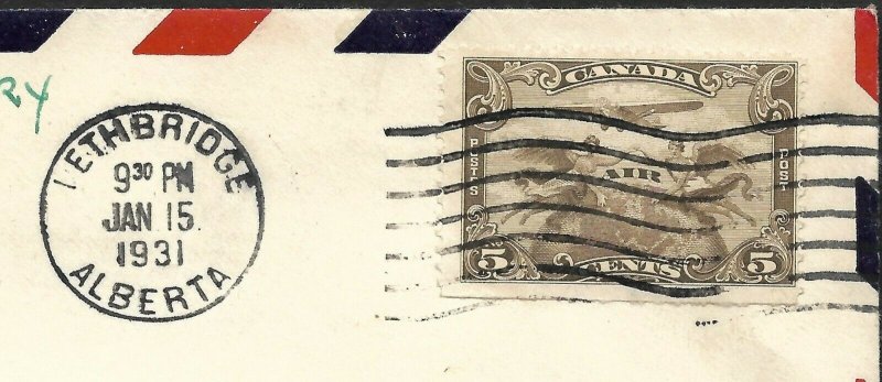 Doyle's_Stamps: Canada Postal History: Lethbridge-Calgary 1st Flight Cover