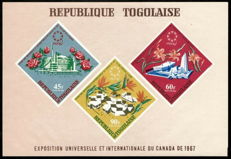 Togo 1967 - Expo '67, Flowers - Imperf Souvenir Sheet - Scott C71a - MNH