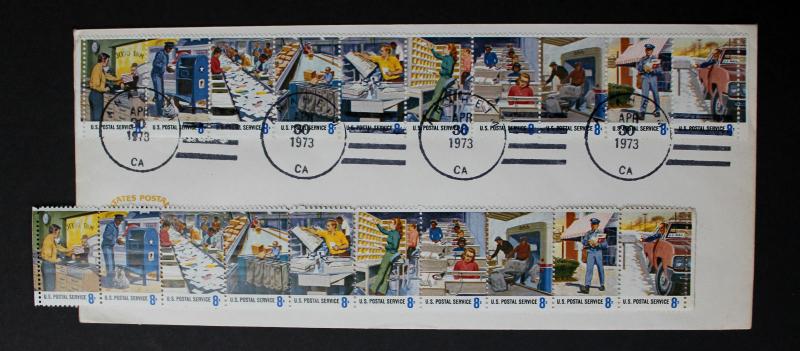 US #1489-98 FDC + MNH Strip of 10 + 1 US Postal FDC 1973.