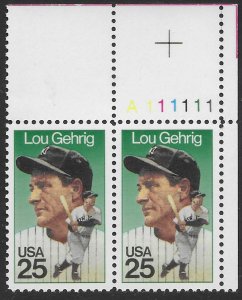 US #2417 mnh Plate pair.  Baseball Legend Lou Gehrig.  Nice.