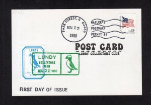 LUNDY: LUNDY COLLECTORS CLUB LABEL ON 1980 LCC POSTCARD