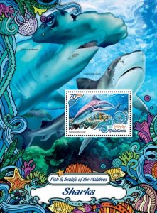 MALDIVES - 2016 - Sharks - Perf Souv Sheet - Mint Never Hinged