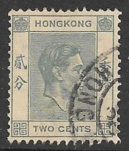 HONG KONG 1938-48 KGVI 2c Gray Portrait Issue Sc 155 VFU