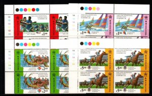 HONG KONG SG798/801 1995 INTERNATIONAL SPORTING EVENTS PLATE BLOCKS OF 4 MNH