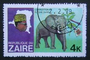 Zaire - 904 - Pres. Mobutu, Map of Zaire, Elephant.