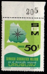 1974 Uruguay Map of Uruguay and compass rose military  service #878 ** MNH