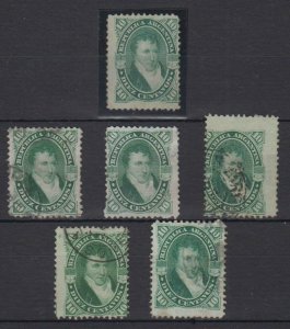 ARGENTINA 1867-68 Sc 18A SIX STAMPS SHADES HINGED MINT & USED SCV$87.50  