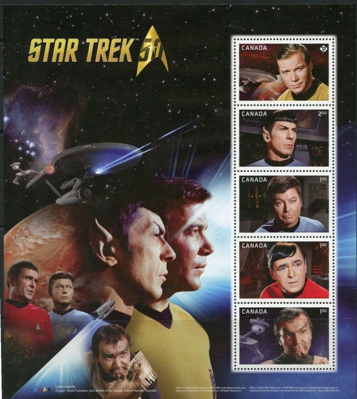 2016 #2912 Souvenir Sheet - Canada 50th Anniversary Star Trek - cv$15 