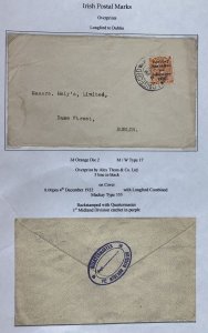 1922 Longford Ireland Quarter Master 1st division Cover to Dublin stamp