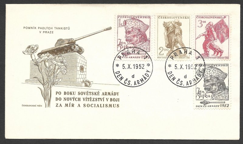 Doyle's_Stamps: 1952 Czechoslovakian FDC Jan Zizka & Army Day