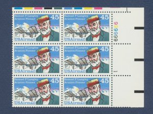 USA - C118a MNH  UR Plate Block of 6 # 999999, overall tag - 45 ct Langley 1988