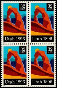 1996 Utah Statehood Centenary Block of 4 32c Postage Stamps, Sc# 3024, MNH, OG