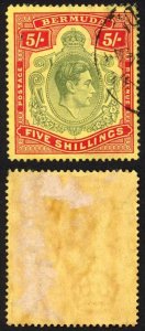 Bermuda SG118b KGVI 5/- Pale Green and Red/yellow Line Perf 14.25 (Ref 20)