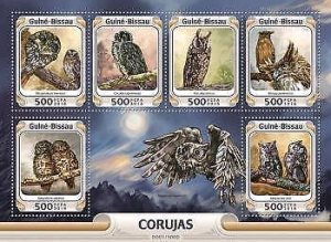 2016 Guinea-Bissau. Owls. Yvert&Tellier Code: 6394-6399. Michel Code: 8425-8430