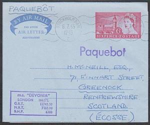 GB SWEDEN 1965 MS DEVONIA  ship cover, GB airletter STOCKHOLM PAQUEBOT......1065