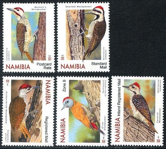 2020 Namibia Woodpeckers (5)  (Scott 1398-1402) MNH
