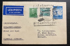 1939s Budapest Hungary First Flight Airmail Cover FFC To London England