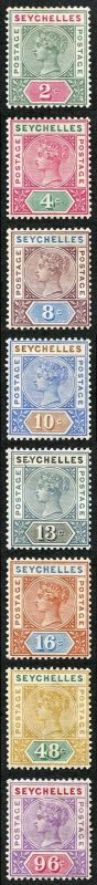 Seychelles SG1/8 1890 Set of 8 Die 1 M/Mint 48c (large hinge remainder) 