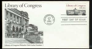 UNITED STATES FDC 20¢ Library of Congress 1982 LOC Philatelic Club-1st Cachet